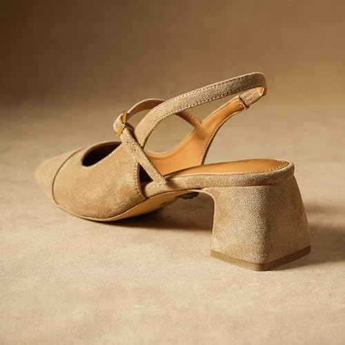 Image of Theater Women Twiggy Mary Jane Block Heel Sandals with Square Toe and Adjustable Buckle Slingback | Cushioned Comfort for Office & Formal Wear