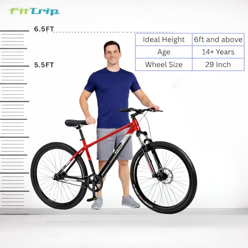 Image of FitTrip Dominator 29T MTB Cycle for Men Non Gear | Zoom Lockout Suspension | Clarks Dual Disk Brakes | Dual Tone Paintjob with Crystals | Single Speed | Zero Maintenance (Rouge Red)