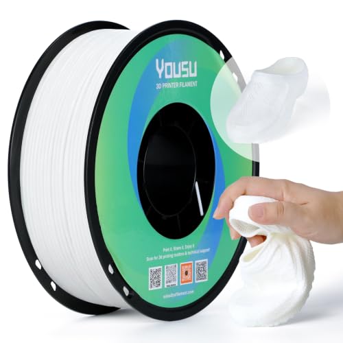 Image of YOUSU TPU 85A Filament 1.75mm, 1kg Flexible 3D Printer Filament White | High-flow TPU for shoes, phone cases, gaskets. Wear-resistant, tear-proof. Fits Bambu Lab & FDM.