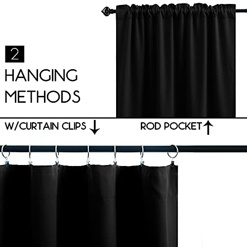 Image of KOUFALL Black Short Curtains for Bedroom 2 Panels Set Blackout Curtains for Small Windows Boys Room Width 18x24 Inch Length