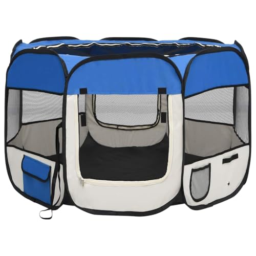 Parc pour chiens pliable bleu 90x90x58 cm avec sac de transport