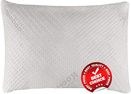 Supreme Plush Ultra-Luxury Allergy Friendly Bamboo Shredded Gel-Infused Memory Foam Pillow Combination with Adjustable Fit & Zipper Removable Kool-Flow Cooling Pillow Cover (Queen)