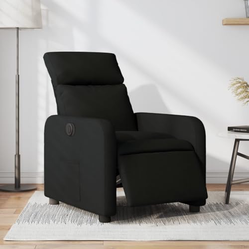Cartvyn Silla de relajación eléctrica de tela negra con respaldo ajustable y reposapiés, sillón acolchado ergonómico con marco de metal y madera sólida para sala de estar, oficina, sala de estar y