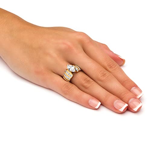 14K Yellow Gold over Sterling Silver Marquise Cut Cubic Zirconia Engagement Ring3