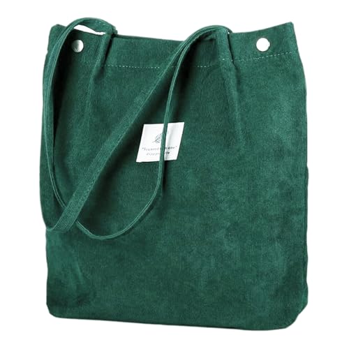 Bolsa feminina de veludo cotelê, bolsa de ombro de grande capacidade com bolso interno para viagens, trabalho, compras, bolsas de lona, Verde, Large