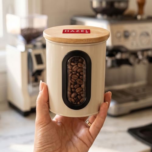 Image of HAZEL Airtight Kitchen Storage Container with Wooden Lid & See Through Oval Window 500ml
