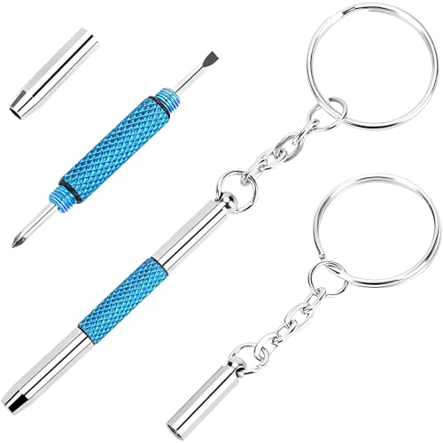Sandphyrre Glasses Screwdriver Repair Kit Precision 3 in 1 Mini Screwdriver Set on Keychain (Phillips Flat HeadHex Hex) Blue