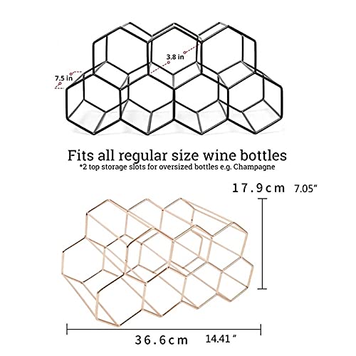 Soporte para botellas de vino moderno en rejilla hexagonal negro miniatura 2
