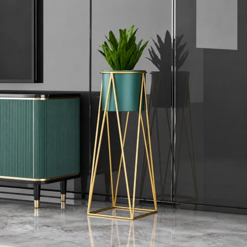 Image of LIBAN Modern, Stylish Metal Planter with Stand for Indoor & Outdoor Plants | Tall Plant Pot for Living Room, Balcony, Garden | Decorative Floor Flower Pot (Set of 1) (Green)