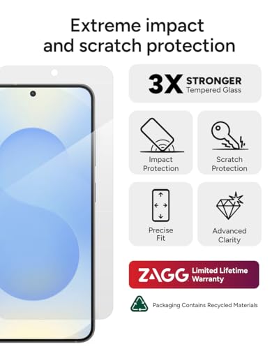 Image of ZAGG Glass+ Samsung Galaxy S25+ / S24+ Screen Protector - Extreme Impact & Shatter Protection, Scratch-Resistant, Smudge-Resistant, Fingerprint Scanner Compatible, InvisibleShield, Easy Installation