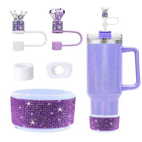 Crown Diamond Rhinestone Set for Stanley Cup Bling Straw Cover Boot Purple