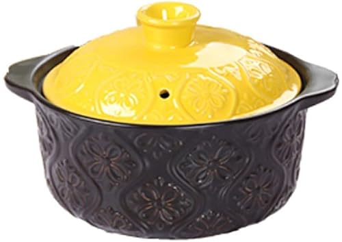 Pentola in Terracotta, casseruola in Ceramica con Coperchio e Manico brasiera casseruola Sana per brasare bibimbap a Cottura lenta Nero A 6,3 Quart (Nero 1,05 Quart)