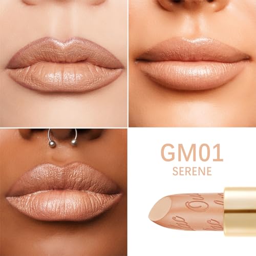OULAC Glow Metallic Shine Lipstick, Nude High Impact Lipcolor, Lightweight Soft and Ultra Hydrating, Long Lasting - Image 3
