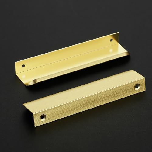 Image of Ravinte Hardware Gold Cabinet Handles Finger Edge Pulls 5.9 Inch CC 10 Pack | Low-Profile Finger Grip, Cabinet Door Edge Mount, Smooth Handle Shape, 5.9 Inch (150mm), For Drawers, Cupboards, Kitchen