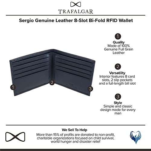 Trafalgar Men's Sergio Genuine Leather 8-Slot Bi-Fold RFID Wallet, Black2