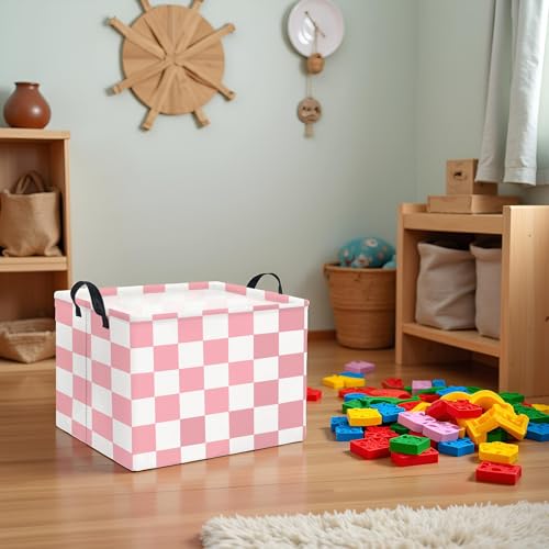 Image of Rectangular Baby Girl Basket Fabric Storage Basket Storage Bin Organizer Box Room Decor(Pink Checkered)