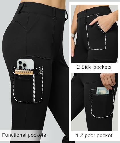 Casei Women's Stretch Cargo Pants High Waist Bootcut Flare Leggings with 6 Pockets Soft Yoga Work Pants for Business Casual4