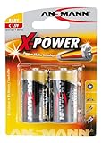 Ansmann X-Power Alkaline Batterie Baby C LR14 Longlife Alkalibatterie für extrem hohen Strombedarf (2er Pack), Schwarz, 2 Stück
