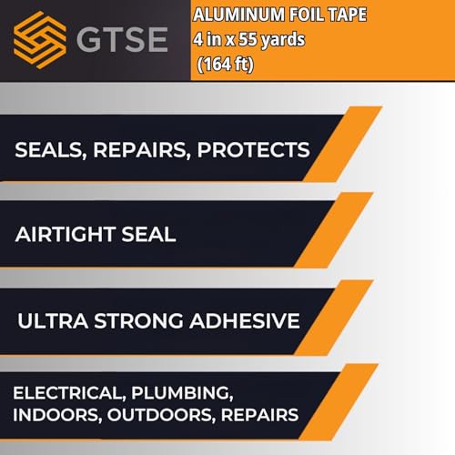 Image of GTSE Wide Aluminum Foil Tape, 24 Rolls Bulk Contractors Pack, 4 inches x 55 Yards (164 ft), Multi-Purpose Silver Metal Tape, Strong Adhesive, Full Carton