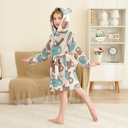 Kids Bath Robe Girls Hot Cocoa Pattern Hooded Robe For Kids3