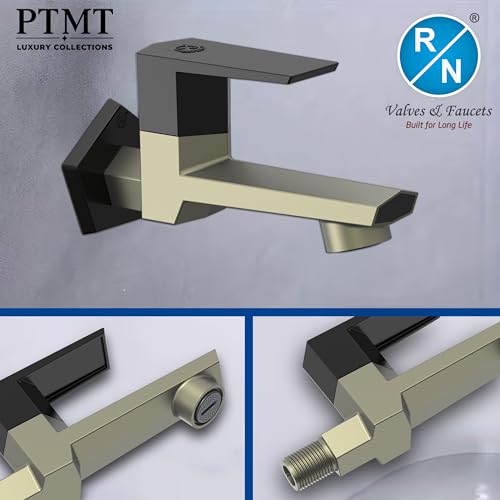 Image of RN PTMT Long Body Bib Cock for Bathroom | 15mm Long Body Foam Flow Water Tap with Flange | Luxury G20 Collection Faucet | High-Grade Engineering Polymer Tap (Graphite Black Dual, Pack of 1)