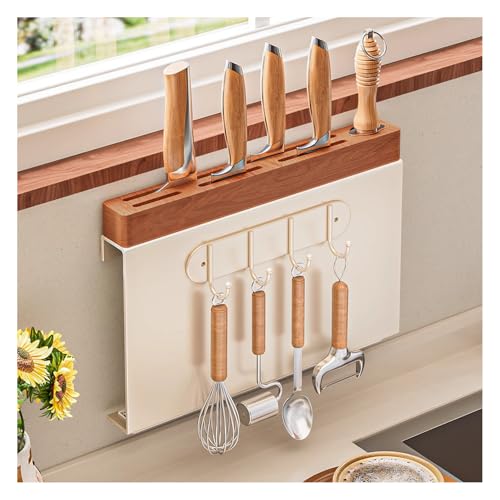 Dxcaicc Kitchen Wall Mount, Knife Rack Knife Wall Organizer with Hooks, Stainless Steel Universal Knife Block Without Knives for Countertop,D,17.5 Inch