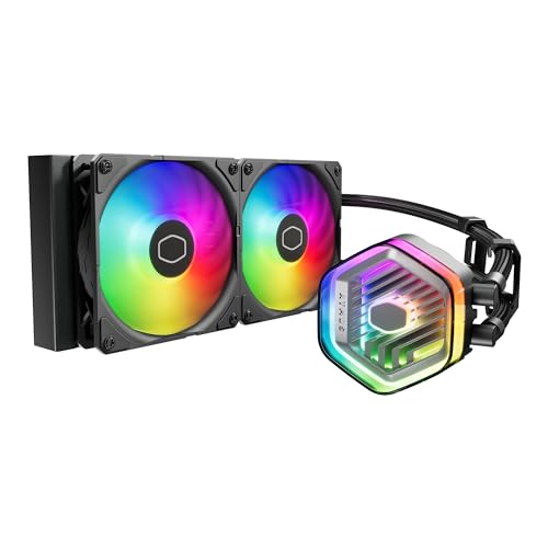 Cooler Master 240 Atmos High Performance Close-Loop AIO Liquid Cooler, R9|i7 Dual Chamber Pump, Customize Cover, Sickleflow Edge PWM, aRGB Lighting, AMD Ryzen AM5|4, Intel LGA 1851|1700 Platform