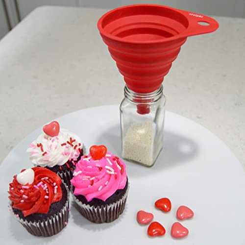 Stolphi Silicone Collapsible Funnel Set Of 3 For Filling Bottles, Liquids Or Dry Goods, Kitchen Gadgets, Food Grade, Premium Quality, Durable, Aqua, Gray And Red (3 Pack) #TOP3