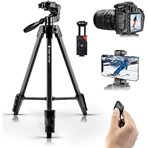 Fotopro Camera Phone Tripod, 54 inch Aluminum Lightweight Tripod for Travel,360 Degree Panoramic Shooting Tripod with Bluetooth Remote and Phone Holder Load up to 4.4lb/2kg Cover