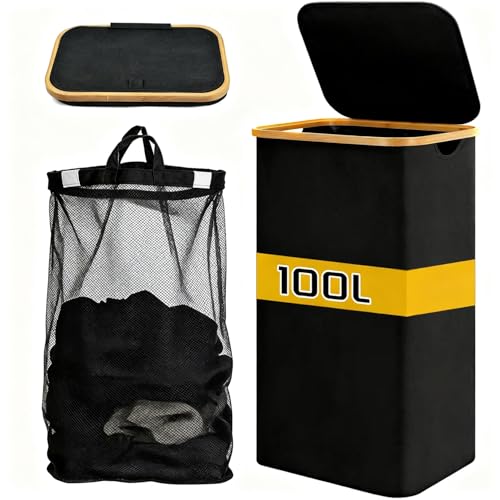Opiniones y reviews de Cestos de ropa de esta semana. 48 Cesto Ropa Sucia con Tapa, 100L Cesto para la Ropa con 1 Bolsa Extraíble, Cesto de Ropa Plegable Grande, Ahorra Espacio en Taquillas, Adecuado para Dormitorio, Cuarto de Baño,...
