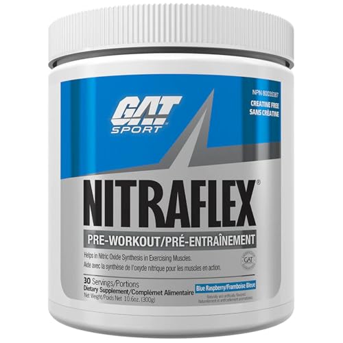 GAT-Sports Nitraflex Pre-Workout Powder | Increases Nitric Oxide Production, Boosts Strength, Energy, Focus & Exercise Performance | 30 Servings (Blue Raspberry)