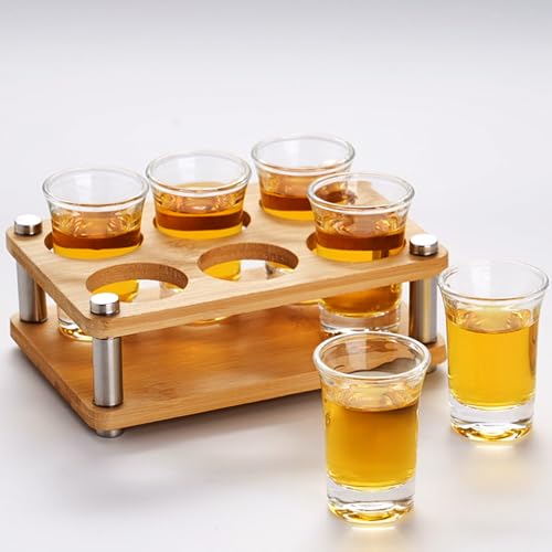 Haoxishui 6-Pack Shot Glasses with Holder, Shot Glasses Set with Elegant Glass Holder - Perfect for...
