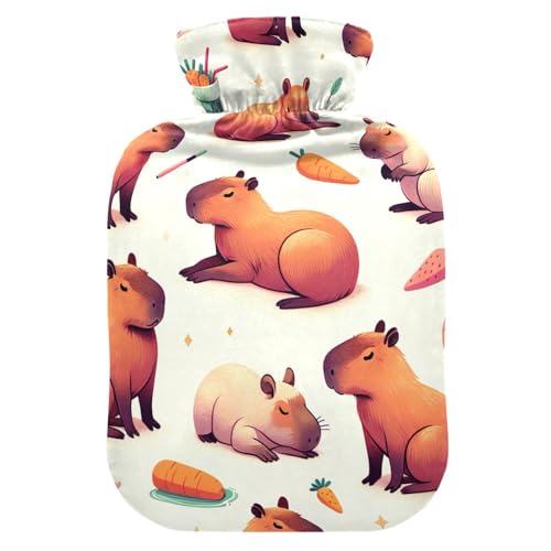Cute Capybara Animal Hot Water Bottles Hot or Cold Water Bottle with Soft Cover Hot Water Bag for Foot Bed Warmer Pain Relief, 1 Liters