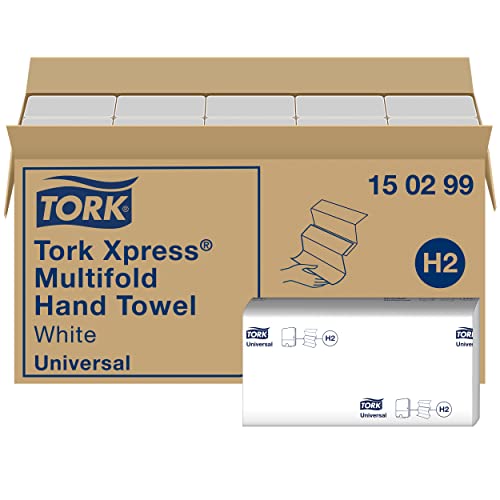 Tork Xpress Essuie-mains interfoliés - 150299 - Papiers d'essuyage pliés en Z qualité Universal pour Distributeur H2 - Essuie-mains en papier 2 plis blanc -...