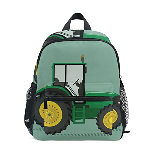 Fisyme Toddler Backpack Green Yellow Tractor School Bag Kids Backpacks for Kindergarten Preschool Nursery Girls Boys S
