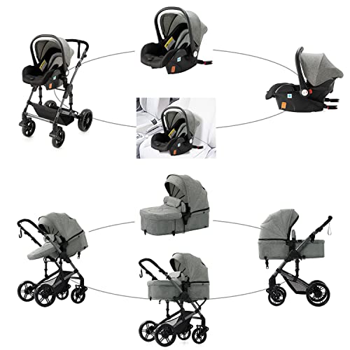 3 in 1 Kombikinderwagen Reisesysteme Standardkinderwagen Kinderwagen Neugeborener Tragbarer Reisewagen Buggy Kinderwagen Faltbarer High Landscape Kinderwagen (588 Grey)