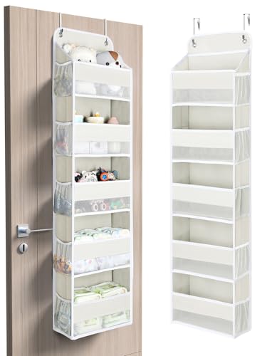 Image of Yecaye 5 Tier Over the Door Organizer, 44lbs Load Toy Stuffed Animal Storage 10 Side Pockets, Bathroom Organizers and Storage for Nursery Newborn Baby Essential Stuff Dorm Room Essentials, Cream White