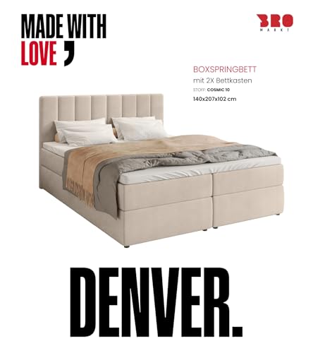 BROMARKT Boxspringbett mit Bonell Matratze Härtegrad H3 140x200cm Polsterbett mit Bettkasten Doppelbett mit Topper gepolsterte Kopfstütze Bett für Schlafzimmer Denver Beige – Bild 5