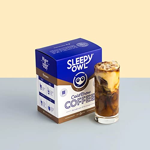 Image of Sleepy Owl Mocha Cold Brew Coffee Bags | Set of 5 Packs - Makes 15 Cups | Easy 3 Step Overnight Brew - No Equipment Needed | Medium Roast | 100% Arabica | Directly Sourced From Chikmagalur