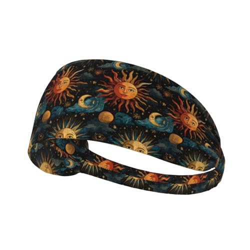 Tuaakeo Sun And Moon Headbands Outfit Accessories For Women Men Fashion Sweatbands Athletic Elastic Hairband For Hiking Cycling Running Fitness Yoga Football Exercise Accessory Gift