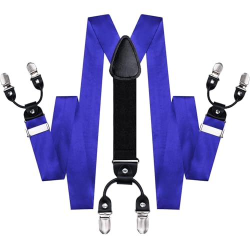 Image of Hi-Tie Men Suspender Bowtie Set Suspenders Pre-tied Bow Tie Pocket Square Cufflinks Adjustable Y Shape 6 Clips Braces Tuxedo
