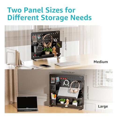 Image of PEGZONE Clamp on Desk Pegboard, 20.4 inch x 16.5 inch, with 15 Accessories, Black | Magnetic Metal Peg Board, Desk Organizer for Office Gaming Home, Privacy Panel, Large