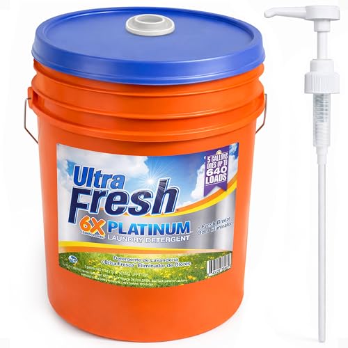 Image of Ultra Fresh 5 Gallon Liquid Laundry Detergent Washing Soap for All Machine Types, 6X Platinum, Up to 640 Loads, Fresh Breeze