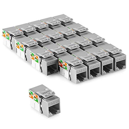 Navepoint 90 Degree Cat5E Keystone Jack, Rj45 Ethernet Connector, Type 110, Gray 25-Pack #TOP4