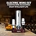 Febote Electric Wine Opener Set for Home Bar Party - 5-in-1 Automatic Rechargeable Corkscrew with Charging Base, Foil Cutter, Vacuum Stoppers, Aerator, Accessories Premium Mahogany Base - Brown