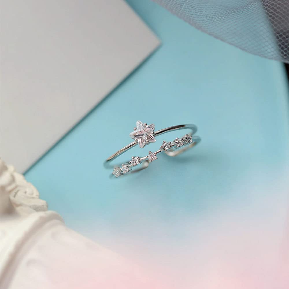 HGJH Ring Silber 925 Damen, S925 Sterling Silber Sterne Ring Verstellbare Ringe Doppelschicht Offener Ring Silber Daumenring Ewigkeitsring Hochzeit Charme Schmuck Geschenke Für Männer Mädchen Damen