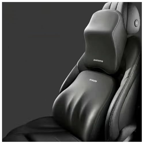 AugZen 車 腰クッション ヘッドレスト セット ランバーサポート 頚椎サポート 腰痛改善 背もたれ メモリーコットン 低反発 腰枕 取り付け簡単 洗濯可能 長時間運転 車中泊 車用品 ファッション 旅行 オフィスチェア 自宅用 (ブラック)