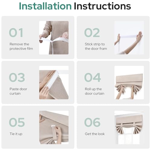 HOMEIDEAS 100% Natural Linen Blackout French Door Curtains, Privacy Door Window Curtains, 34 X 68 Inch Room Darkening Blinds, Thermal Insulated Shades for Bedroom, 1 Panel