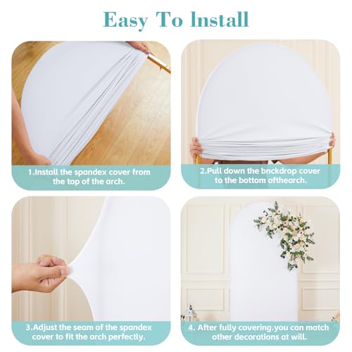 Image of White Arch Backdrop Cover for Wedding, Set of 2 Stretchy Spandex Fitted Arch Stand Cover for Baby Shower, Birthday Party Decor, Chiara Backdrop Cover with Double-Sided Design(7.2FT 6FT, White)