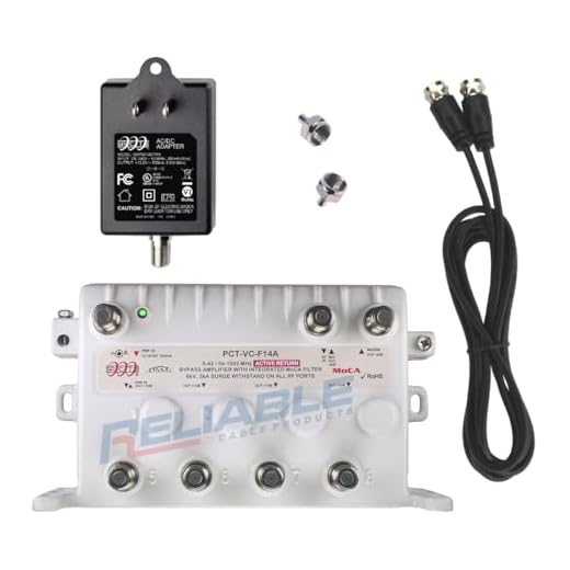 Reliable Cable 5-Port MoCA Cable TV Modem Splitter Signal Booster/Amplifier Kit with Active Return Zero Signal Loss, Bypass Port, Connect up to 5 Devices, Power Cable and 2 F59 Terminators PCT-VC-F14A